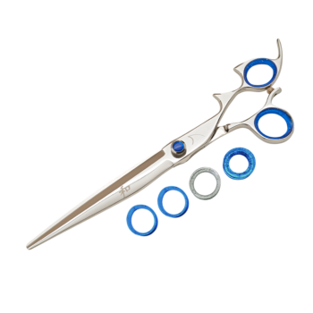 silver shear with blue ring guards and blue knob