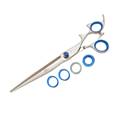 silver shear with blue ring guards and blue knob