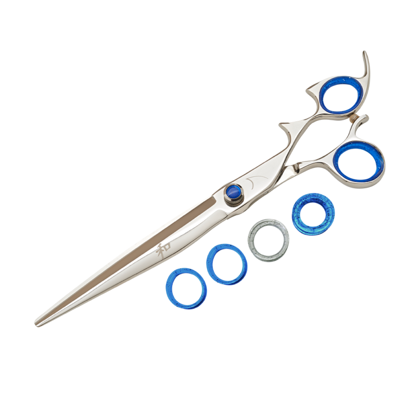 silver shear with blue ring guards and blue knob
