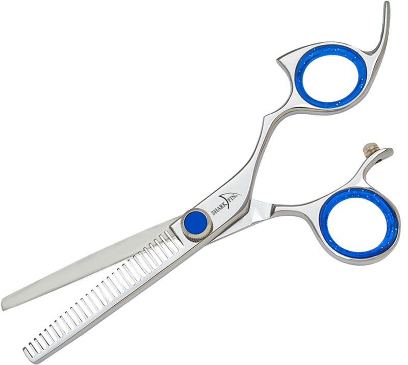 silver texturizer with blue ring guards and blue knob