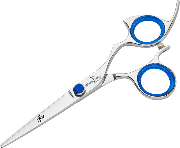 silver shear with blue ring guards and blue knob