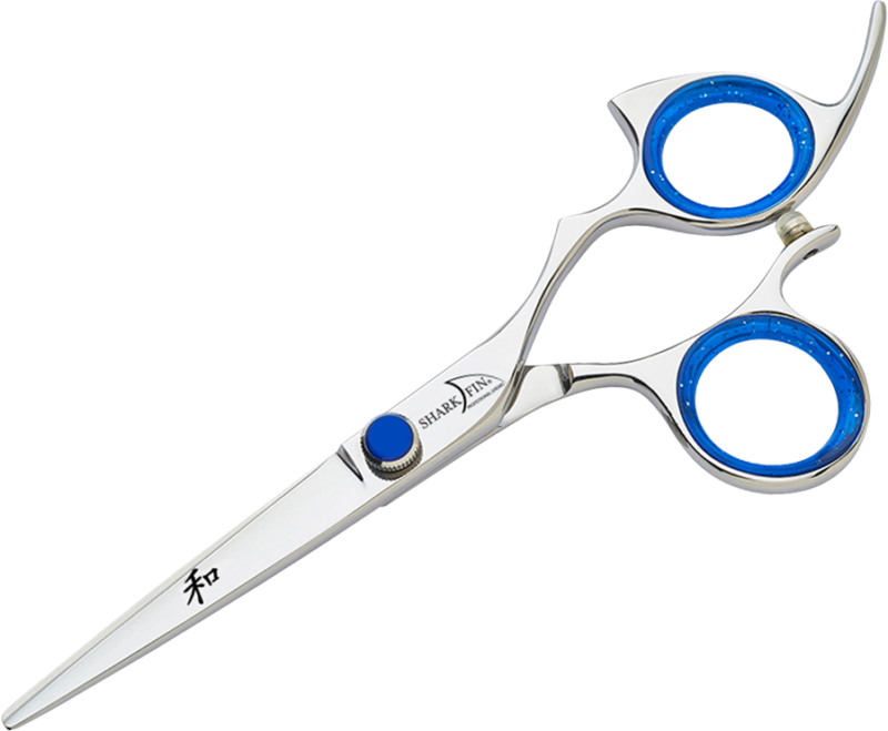 silver shear with blue ring guards and blue knob