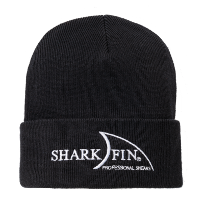 black beanie with white sharkfin logo