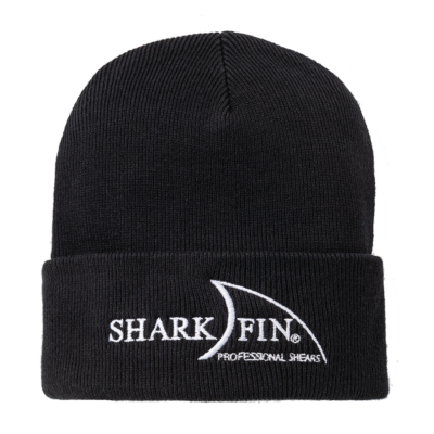 black beanie with white sharkfin logo