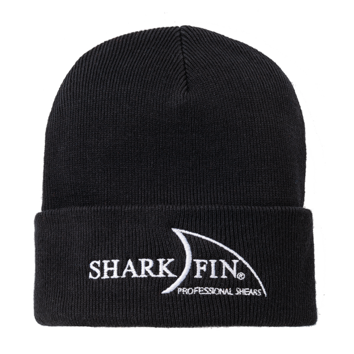 black beanie with white sharkfin logo