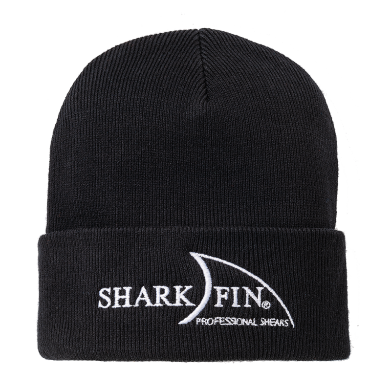 black beanie with white sharkfin logo