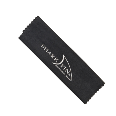 black cloth with white sharkfin logo