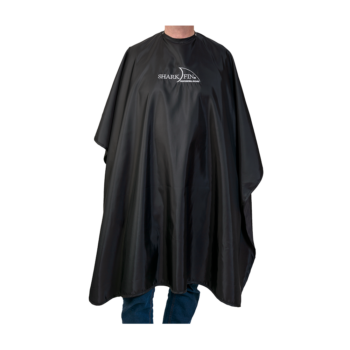 black cape with white sharkfin logo