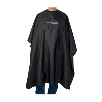 black cape with white sharkfin logo