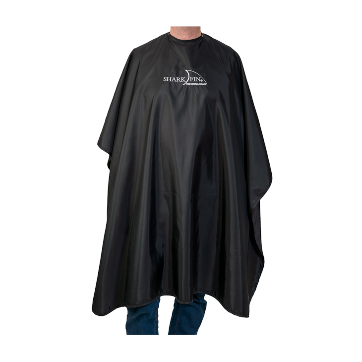 black cape with white sharkfin logo