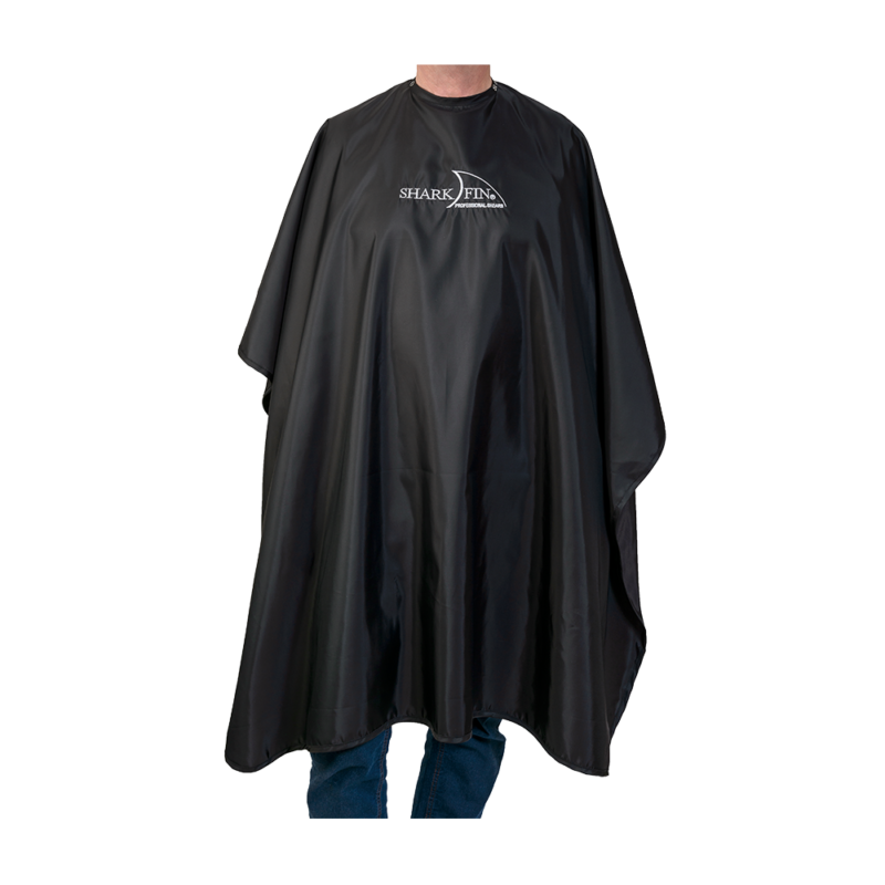 black cape with white sharkfin logo