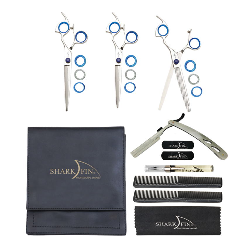 Barber Deluxe 3 Shear Set Shark Fin Shears Hairstylists/Barbers
