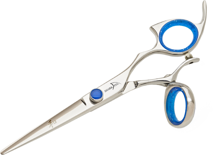 silver shear with blue ring guards and blue knob