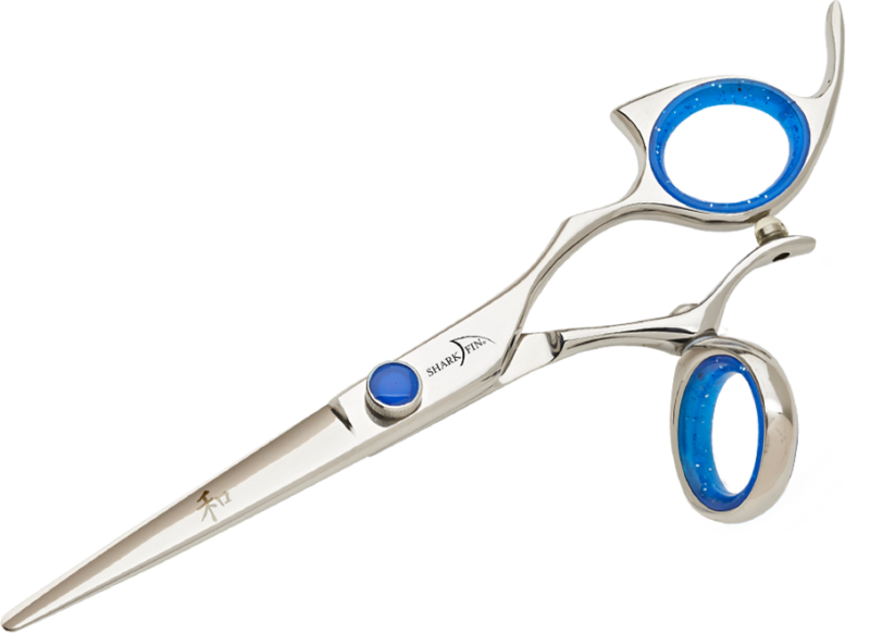 silver shear with blue ring guards and blue knob