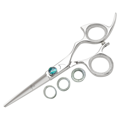 silver shear with clear ring guards and monarch knob