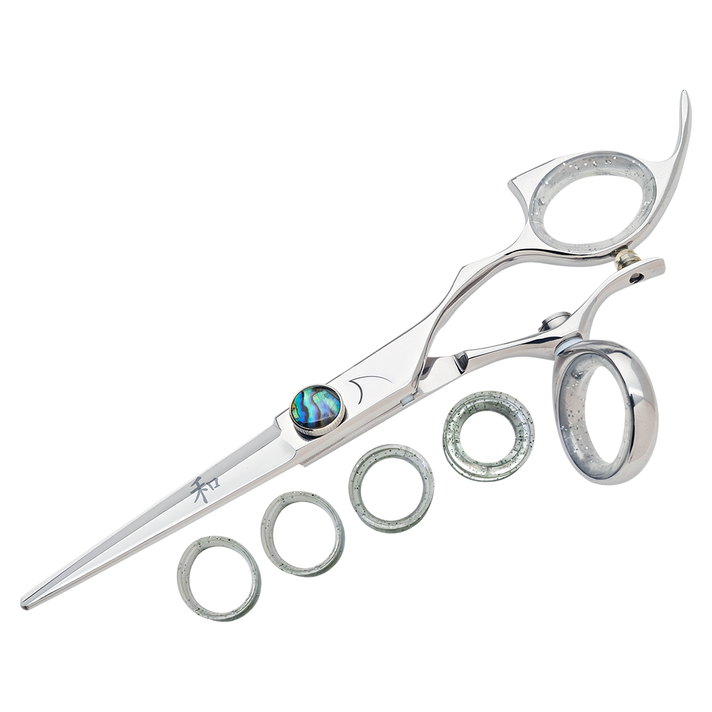 silver shear with clear ring guards and monarch knob
