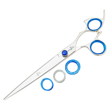 silver shear with blue ring guards and blue knob