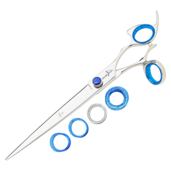 silver shear with blue ring guards and blue knob