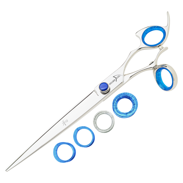 silver shear with blue ring guards and blue knob