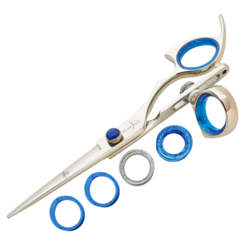 silver shear with blue ring guards and blue knob