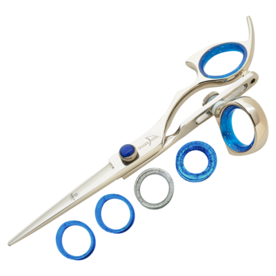 silver shear with blue ring guards and blue knob