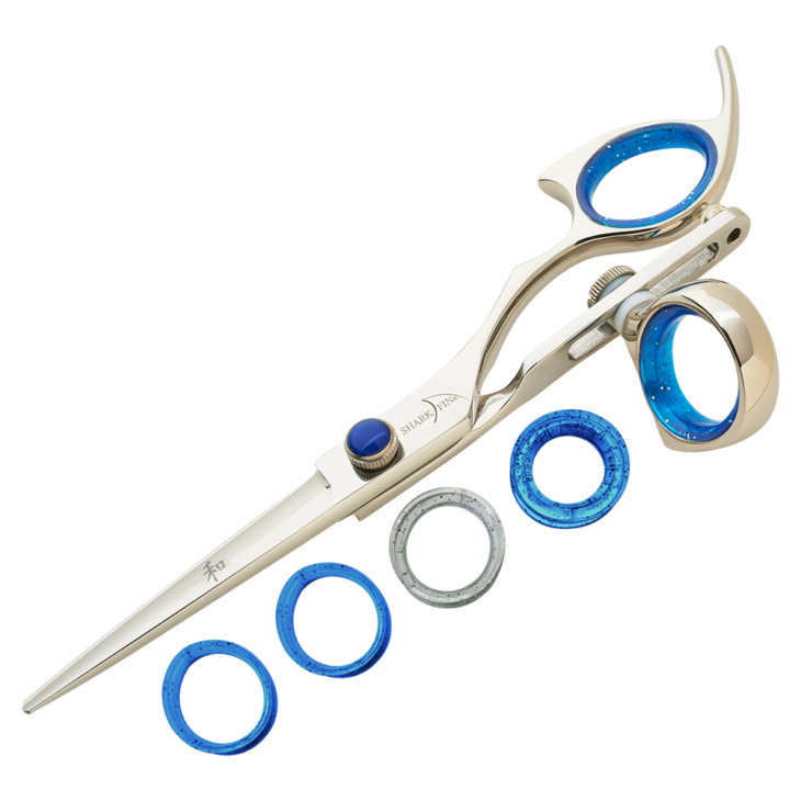 silver shear with blue ring guards and blue knob