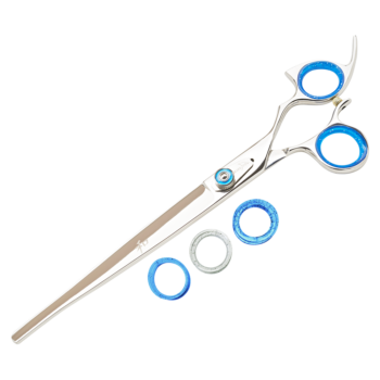 silver shear with blue ring guards and blue knob