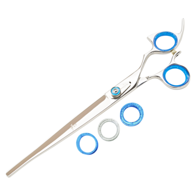 silver shear with blue ring guards and blue knob