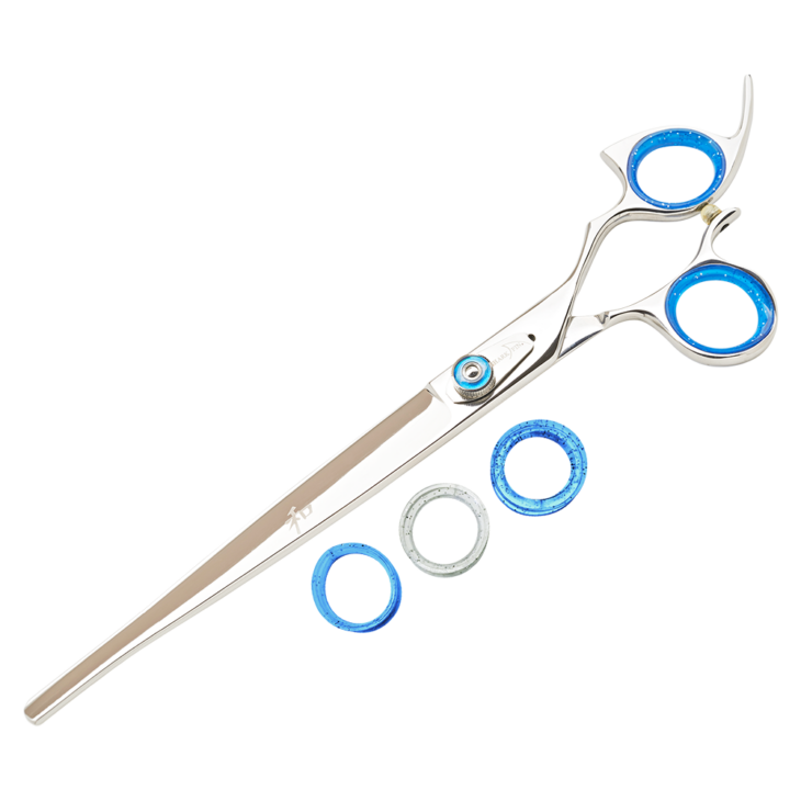 silver shear with blue ring guards and blue knob