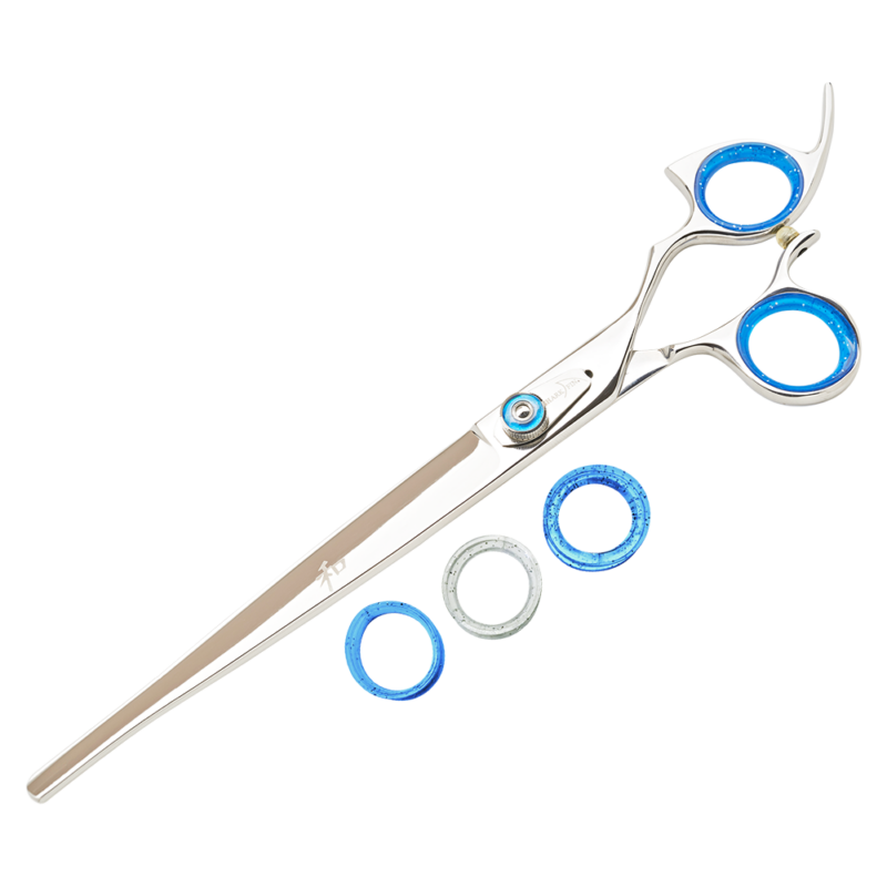 silver shear with blue ring guards and blue knob