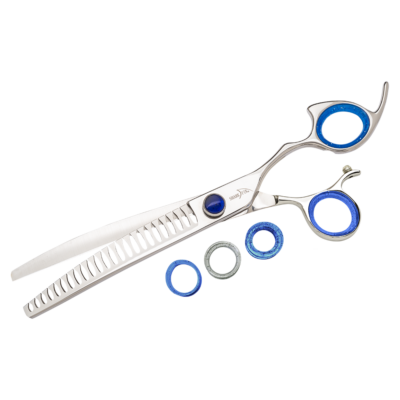 silver texturizer with blue ring guards and blue knob