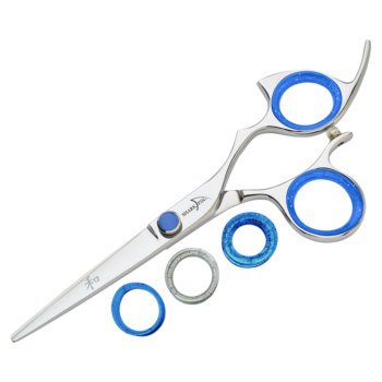 silver shear with blue ring guards and blue knob