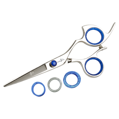 silver shear with blue ring guards and blue knob