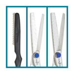pr6-black-aluminum-razor-30-teeth-40-teeth black razor and two silver texturizer teeth shears