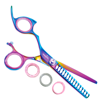 Left Hand Professional Plus Non-Swivel 15 Tooth Rainbow Texture Shear